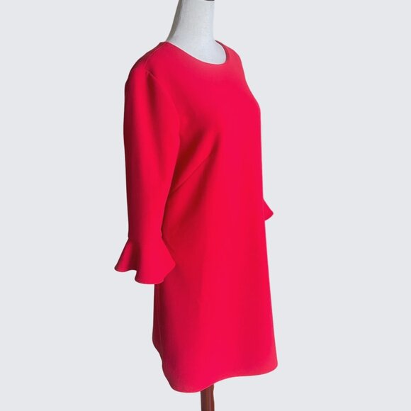 Ann Taylor Red Doubleweave Stretch Knit 3/4 Fluted Sleeve Sheath Dress Size 8 - Picture 4 of 7